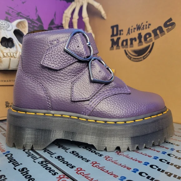 Dr Mertens Devon Heart Quad Platform Leather Boots - Picture 12 of 15